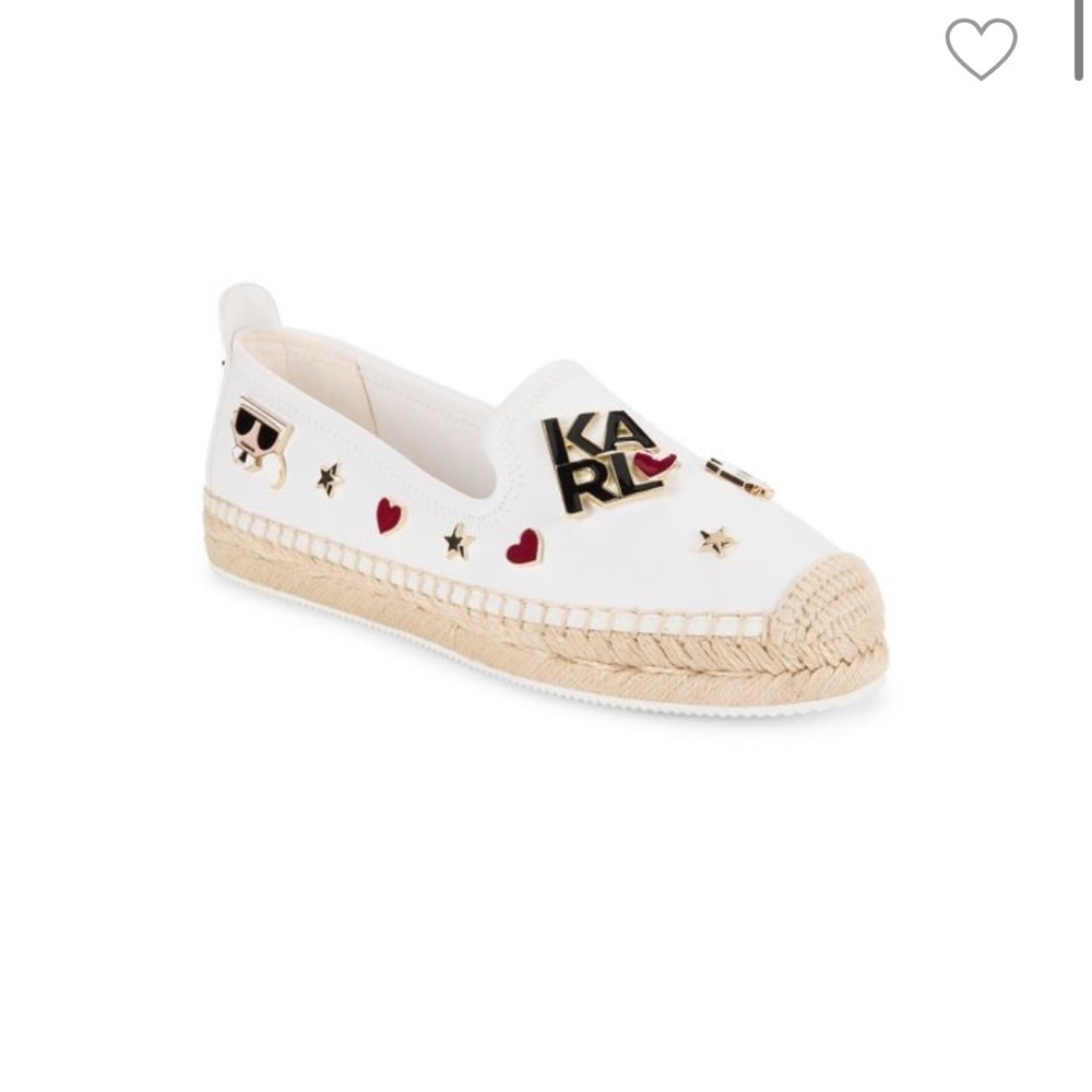 Karl Lagerfeld White Canvas Espadrilles with Embellishments NWT